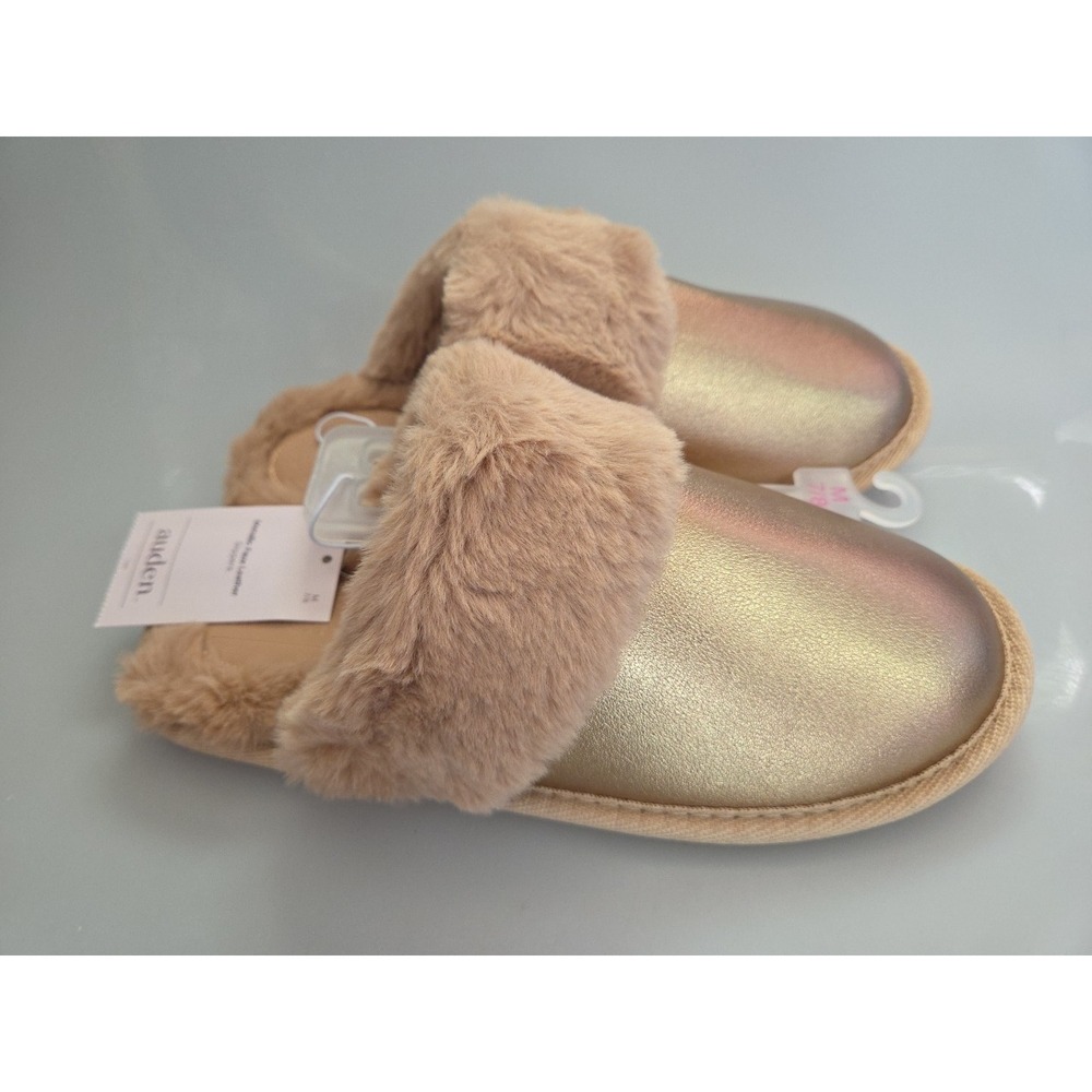 Auden Women's Metallic Faux Leather Scuff Slippers Size Medium‎ 7-8 Beige & Gold